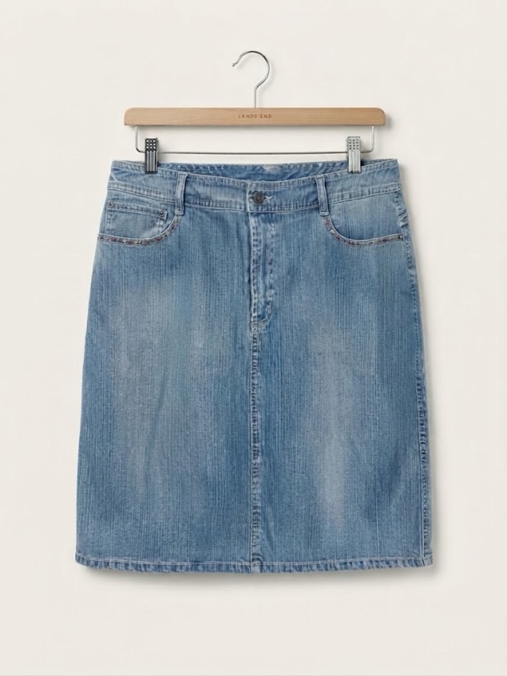 🌸 Denver Hayes Classic Light Blue Floral Embroidered Denim Skirt Size 32